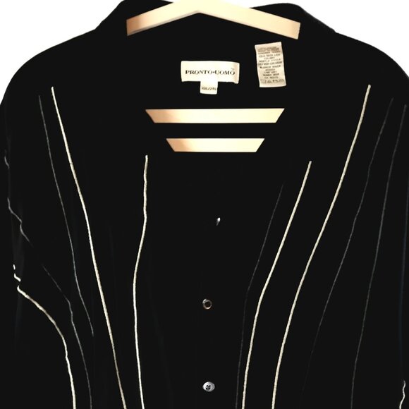 Holiday Party Black Short Sleeve Pin Striped Casual Rayon Dress Shirt - Picture 2 of 8
